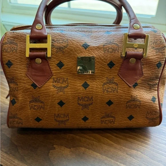 MCM Boston Leather cognac Visetos monogram print handbag - Picture 1 of 11